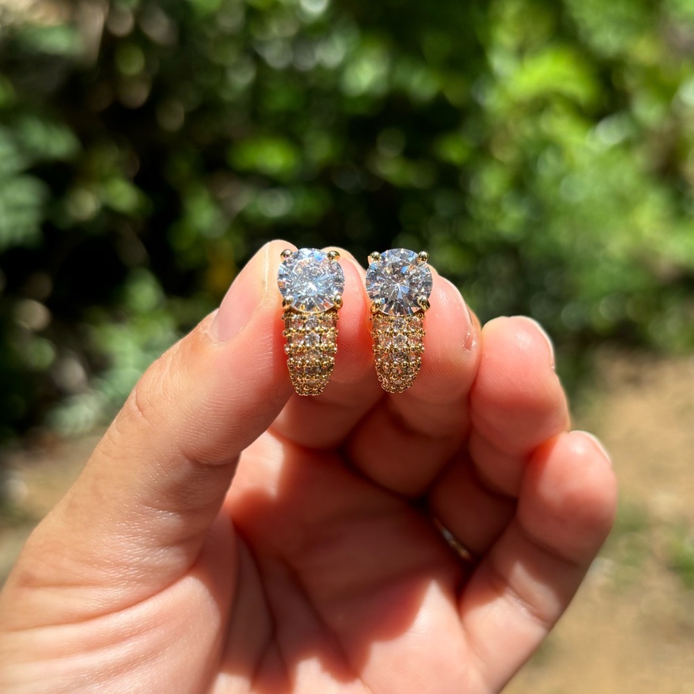 18K Gold Plated Stainless Steel Diamond Hoop Earrings